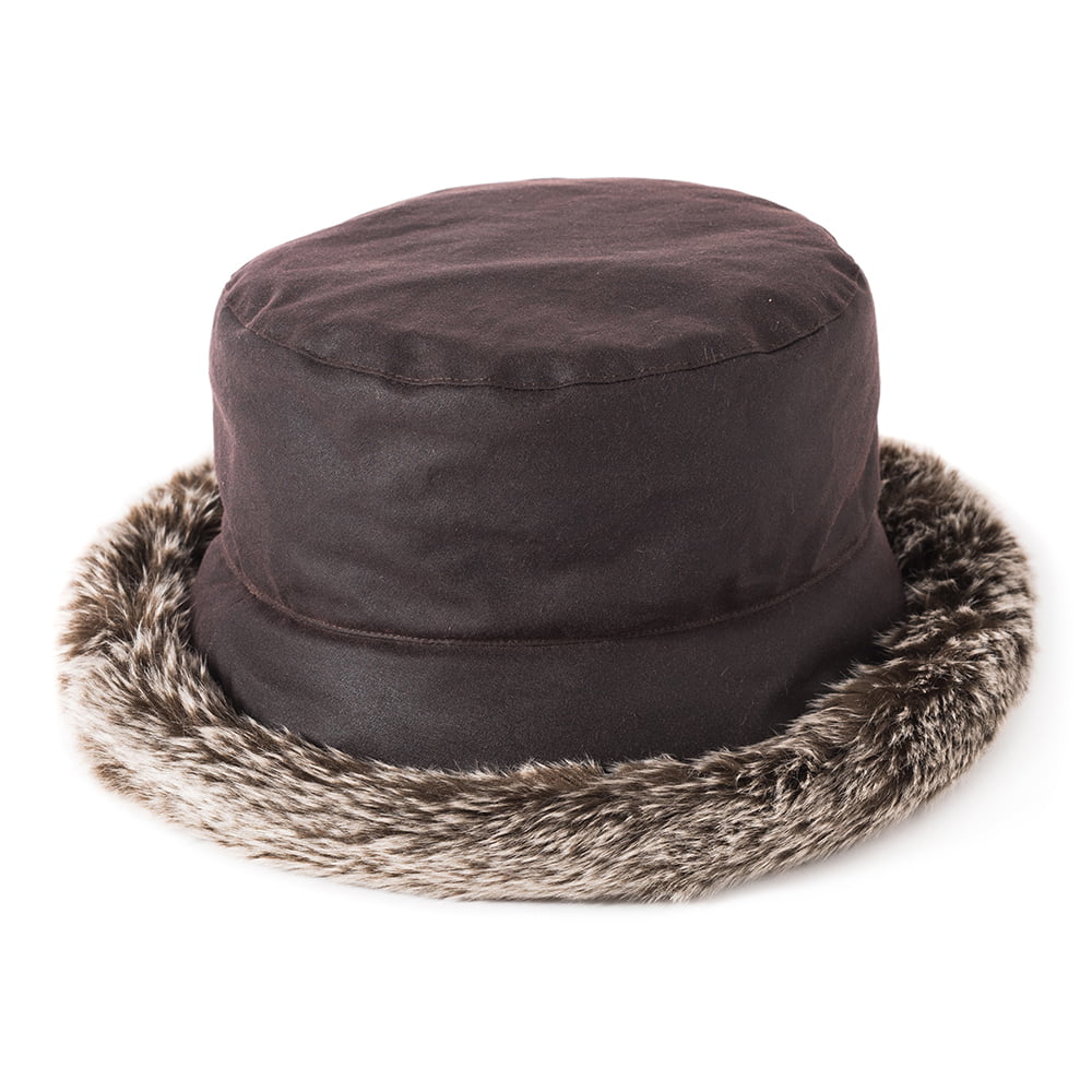 Chapeau Bob en Coton Ciré et Rebord en Fausse Fourrure marron FAILSWORTH