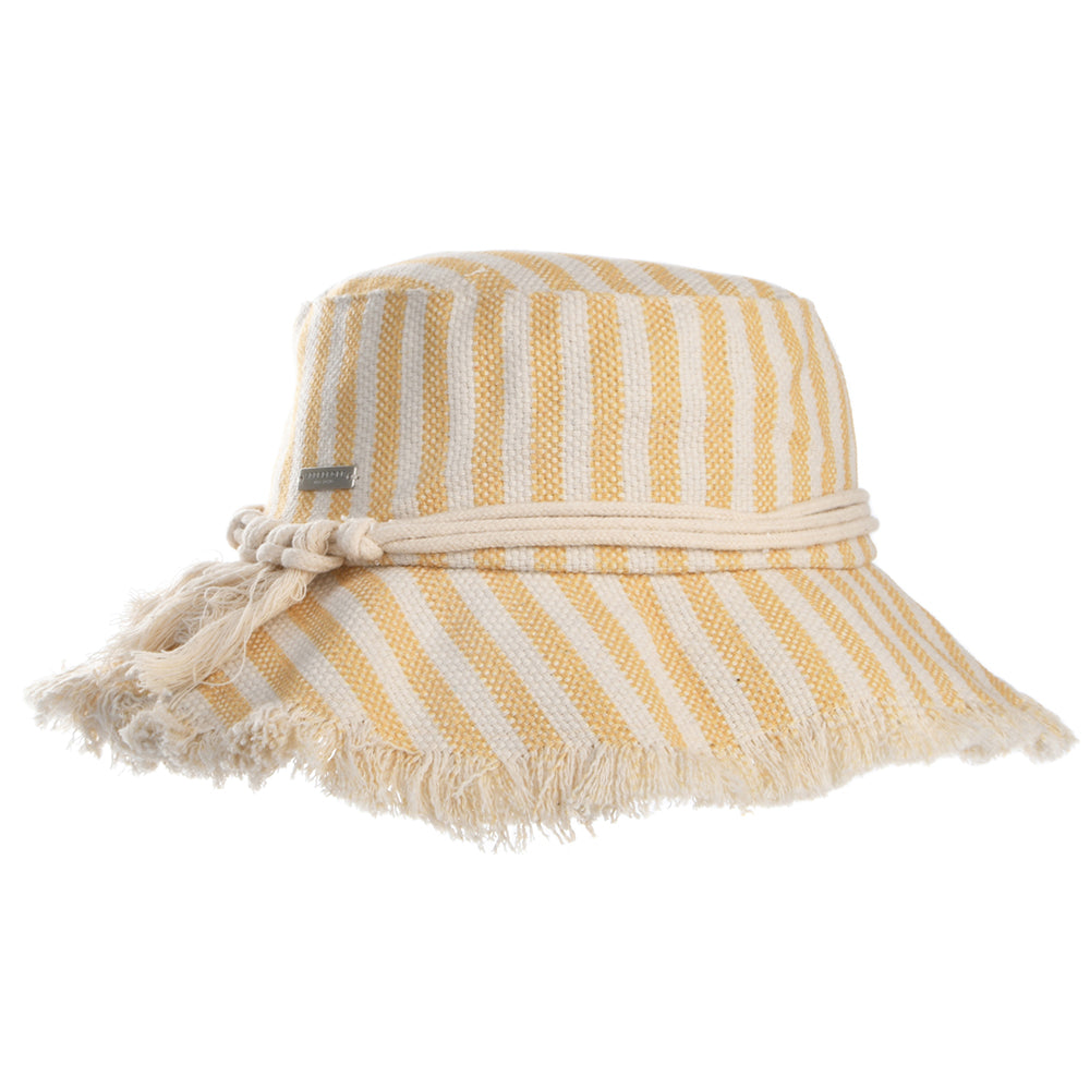 Chapeau Bob à Rayures en Coton crème-miel SEEBERGER