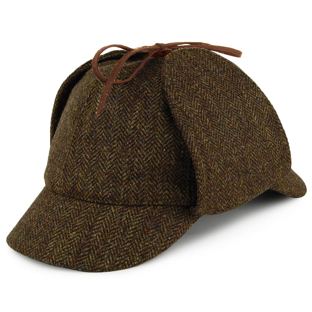 Chapeau Sherlock Holmes en Tweed à Chevrons olive CHRISTYS