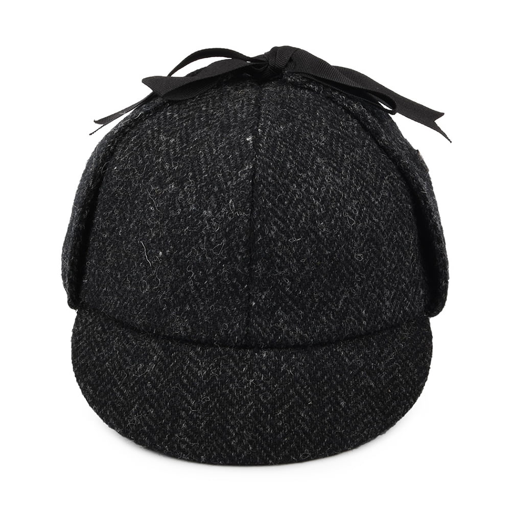 Chapeau Sherlock Holmes en HARRIS TWEED noir-anthracite JAXON & JAMES