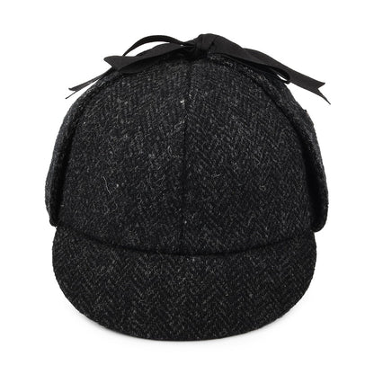 Chapeau Sherlock Holmes en HARRIS TWEED noir-anthracite JAXON & JAMES