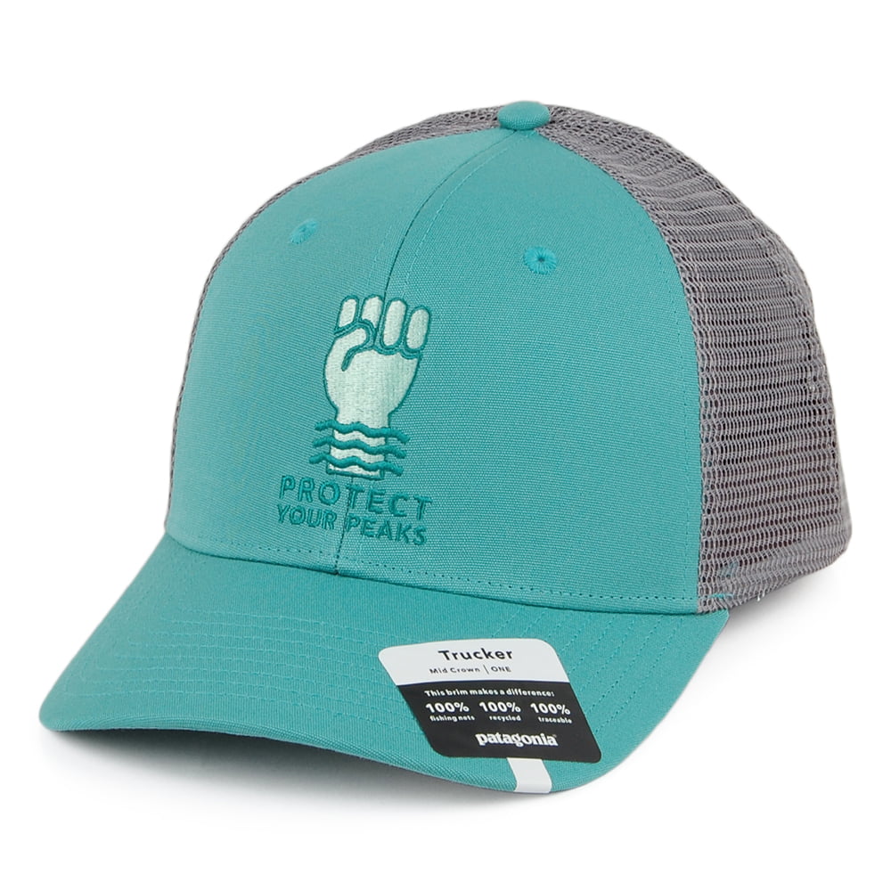 Casquette Trucker en Coton Bio Protect Your Peaks vert aqua PATAGONIA