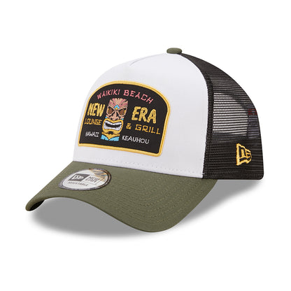 Casquette Trucker Location Icon A-Frame Waikiki Beach olive-blanc NEW ERA