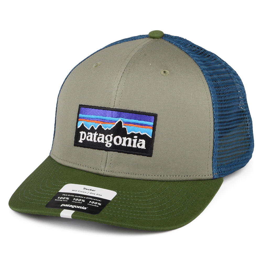 Casquette Trucker en Coton Bio P-6 Logo khaki-olive-bleu PATAGONIA