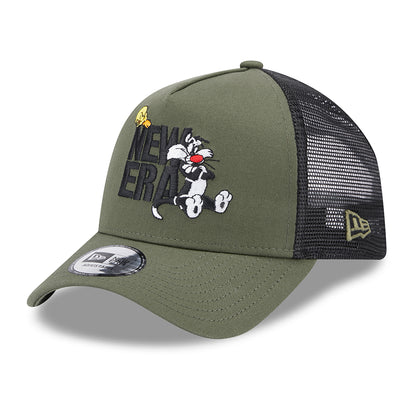Casquette Trucker A-Frame Looney Tunes Sylvestre et Titi olive-noir NEW ERA
