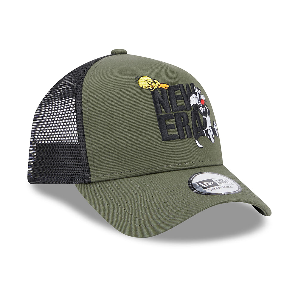 Casquette Trucker A-Frame Looney Tunes Sylvestre et Titi olive-noir NEW ERA