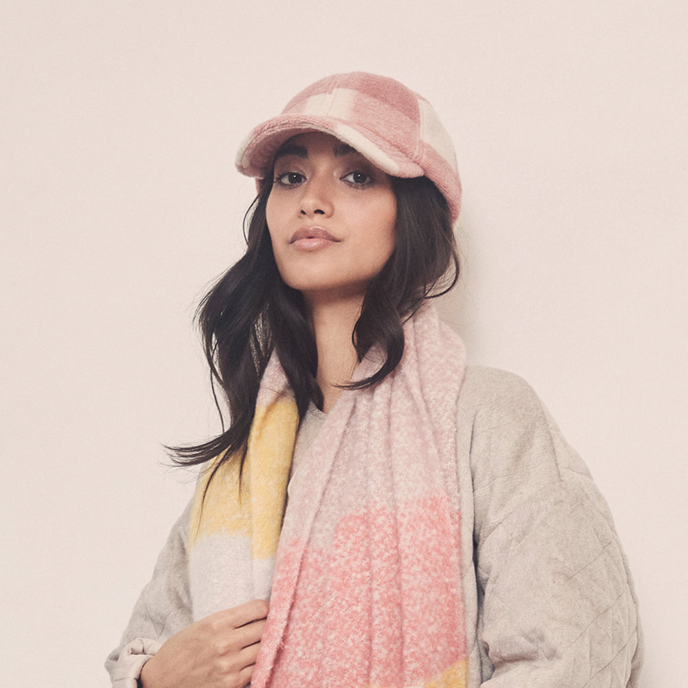 Casquette Hiver en Laine Mélangée à Carreaux rose-blanc cassé SEEBERGER