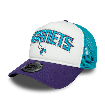 Casquette Trucker NBA Retro A-Frame Charlotte Hornets blanc-violet-bleu sarcelle NEW ERA