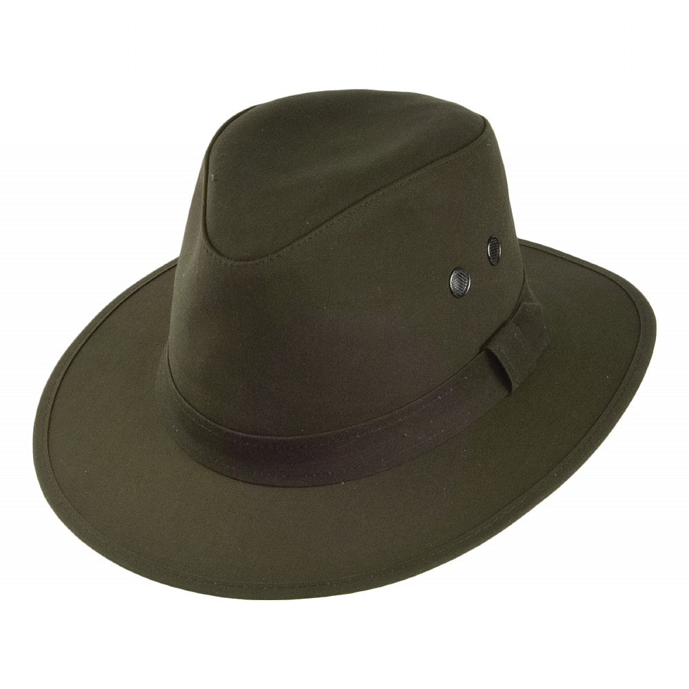 Chapeau Fedora en Coton Ciré Britannique Hydrofuge Drifter olive FAILSWORTH