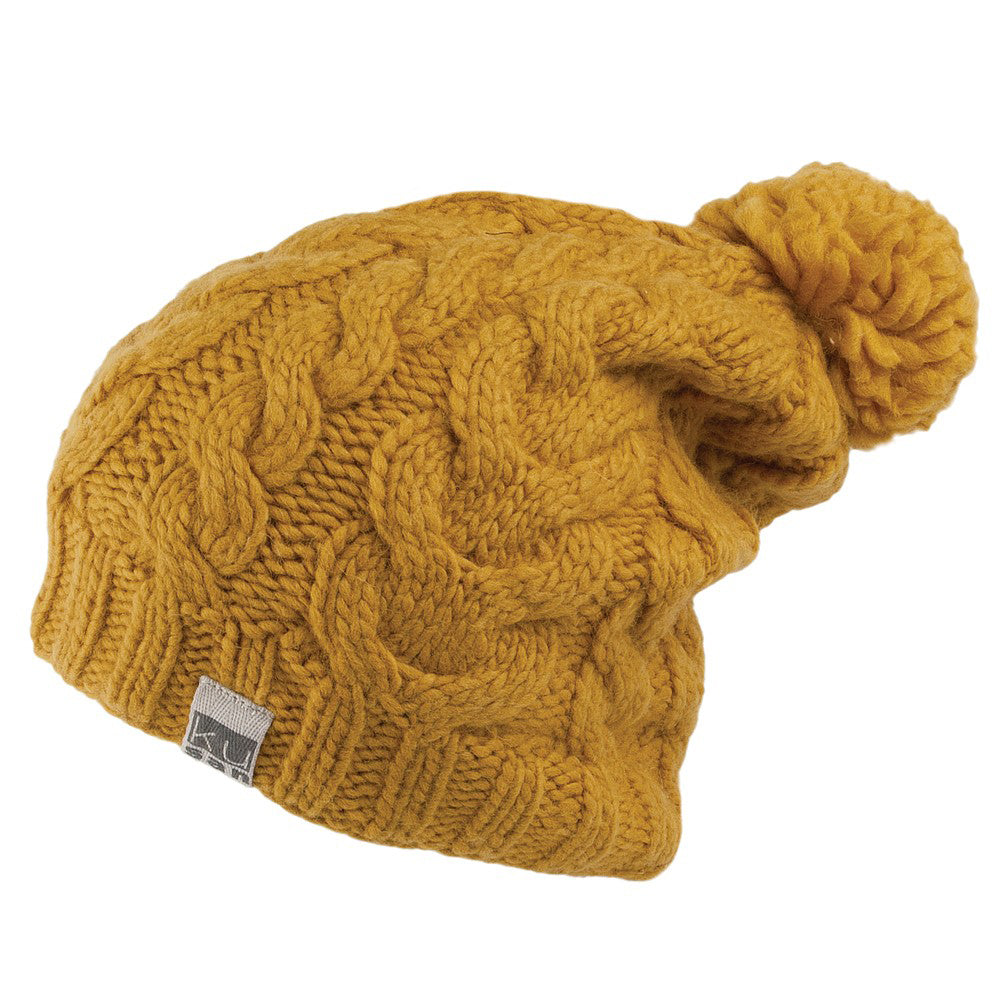 Bonnet Long à Pompon moutarde KUSAN