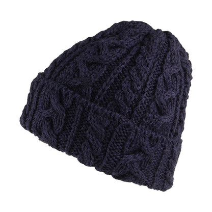 Bonnet en Laine Anglaise à Torsades et Revers bleu marine HIGHLAND 2000
