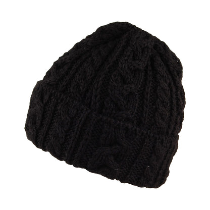 Bonnet en Laine Anglaise à Torsades et Revers noir HIGHLAND 2000
