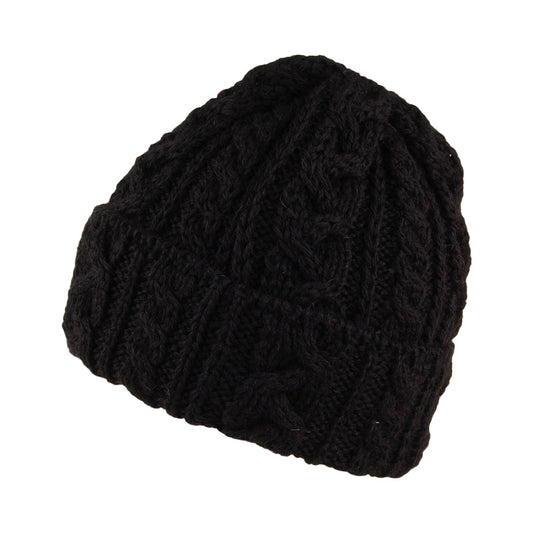 Bonnet en Laine Anglaise à Torsades et Revers noir HIGHLAND 2000