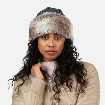 Bonnet à Torsades et Fausse Fourrure anthracite-beige sable BARTS