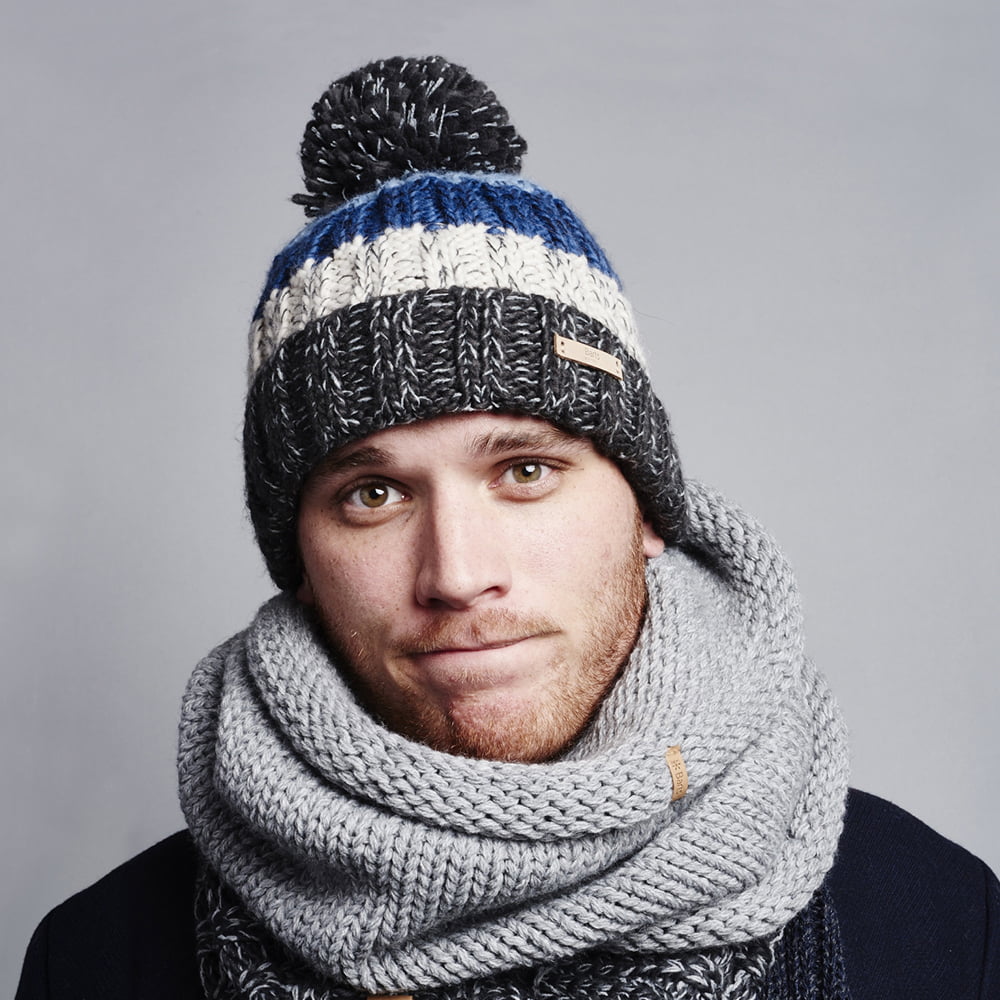 Bonnet à Pompon Wilhelm charbon-bleu BARTS