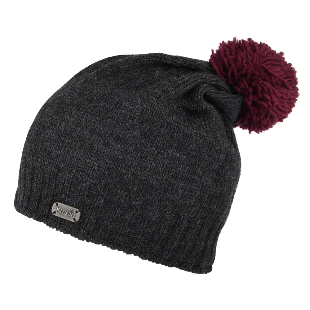 Bonnet Long à Pompon Contrastant anthracite KUSAN