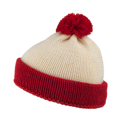 Bonnet à Pompon en Laine Anglaise Traveller Short rouge-blanc HIGHLAND 2000