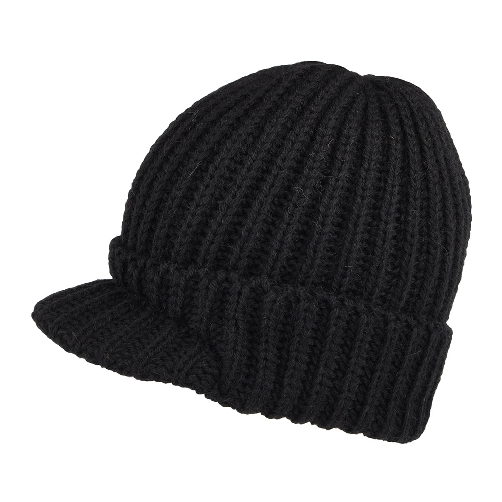 Bonnet à Visière Courte en Laine Anglaise noir HIGHLAND 2000