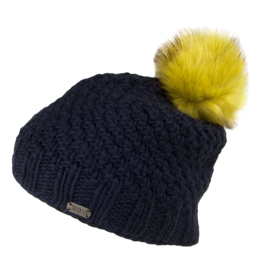 Bonnet à Pompon Point de Riz bleu marine-jaune KUSAN