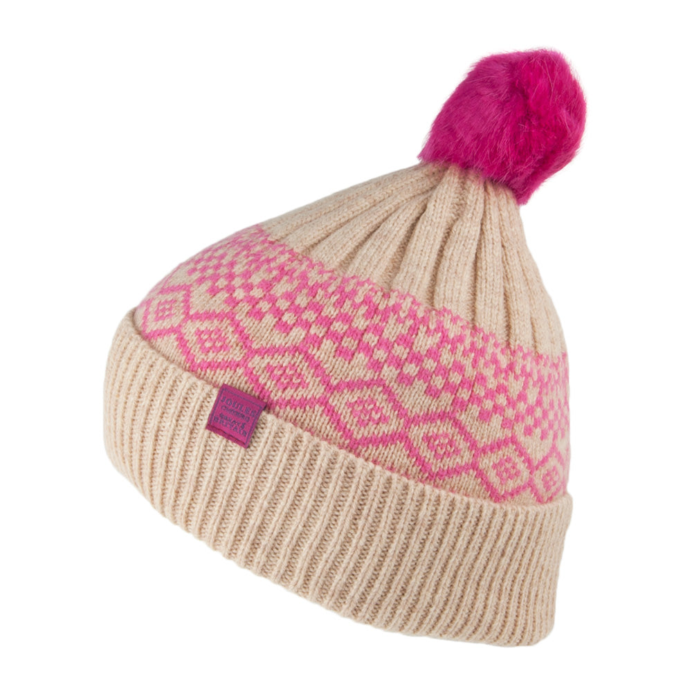 Bonnet à Pompon Tricot Fair Isle crème JOULES