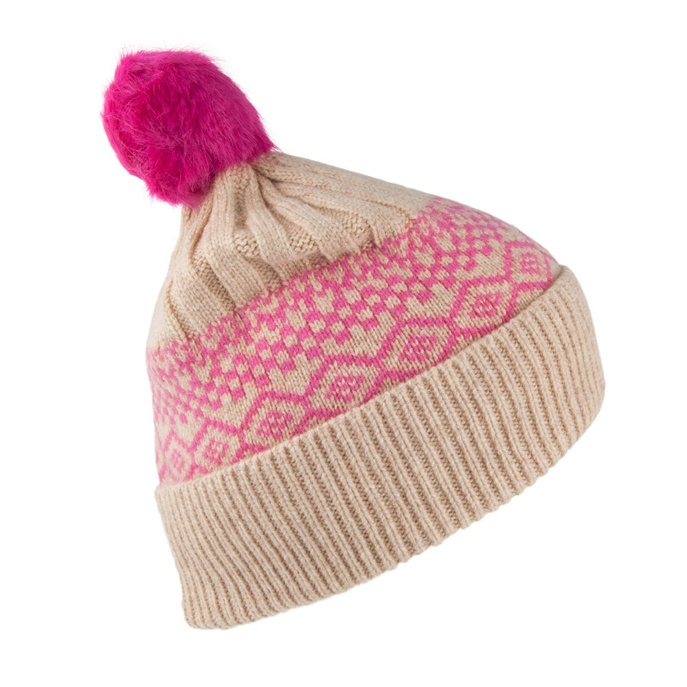 Bonnet à Pompon Tricot Fair Isle crème JOULES