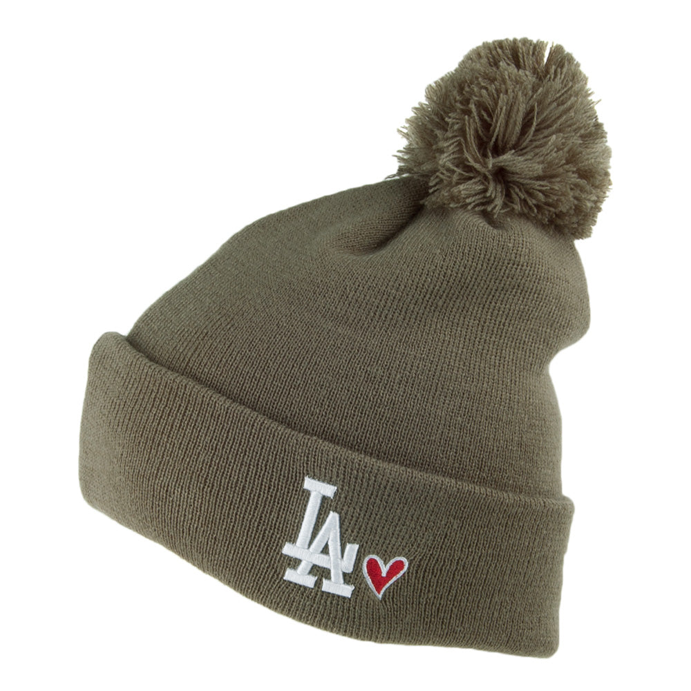 Bonnet à Pompon Heart Knit L.A. Dodgers olive NEW ERA