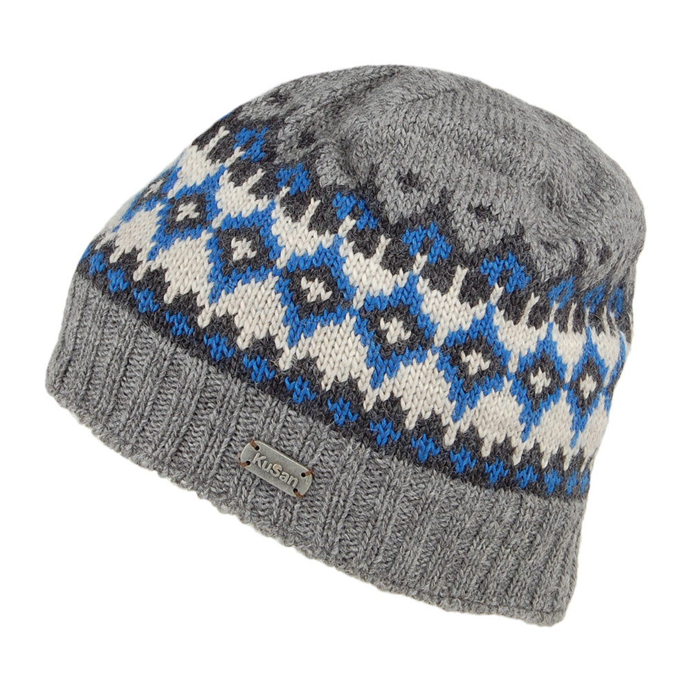 Bonnet Jauge Fine Fair Isle gris-bleu KUSAN