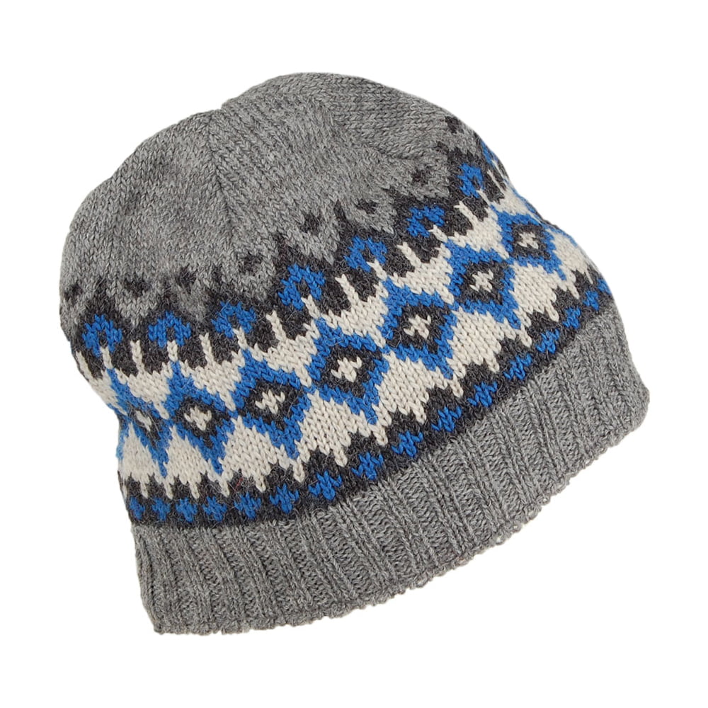 Bonnet Jauge Fine Fair Isle gris-bleu KUSAN