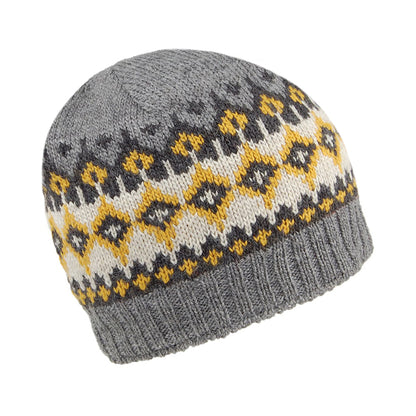 Bonnet Jauge Fine Fair Isle gris-jaune KUSAN