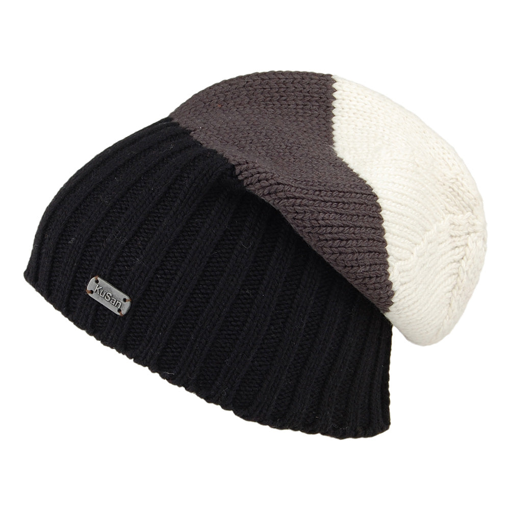 Bonnet Long en Laine Mérinos noir-gris KUSAN