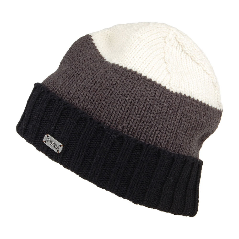 Bonnet Long en Laine Mérinos noir-gris KUSAN