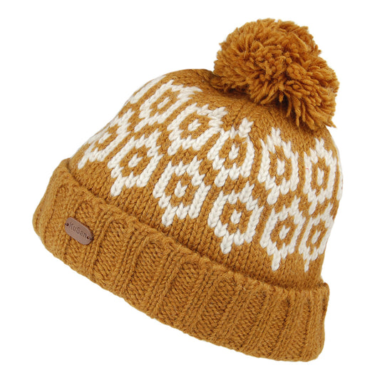 Bonnet à Pompon à Motifs Turn Up jaune KUSAN