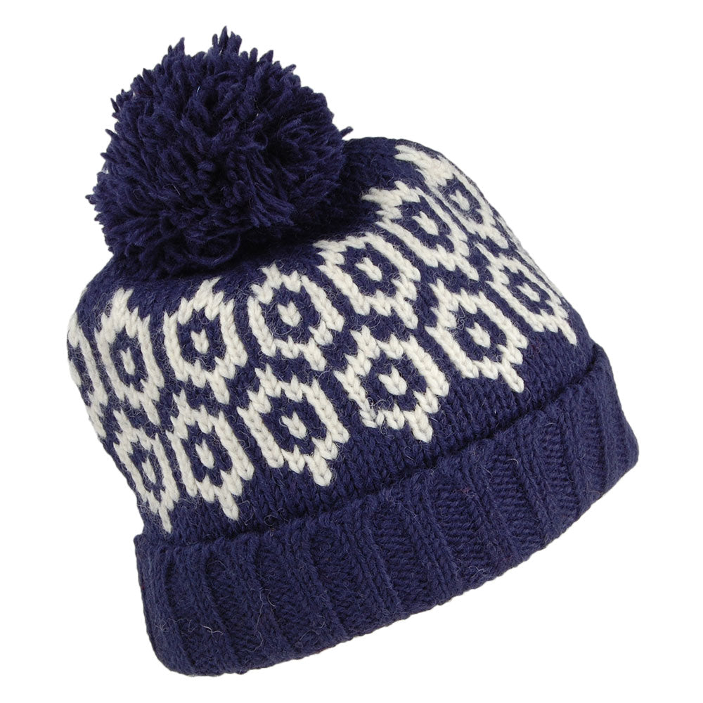Bonnet à Pompon à Motifs Turn Up bleu marine KUSAN