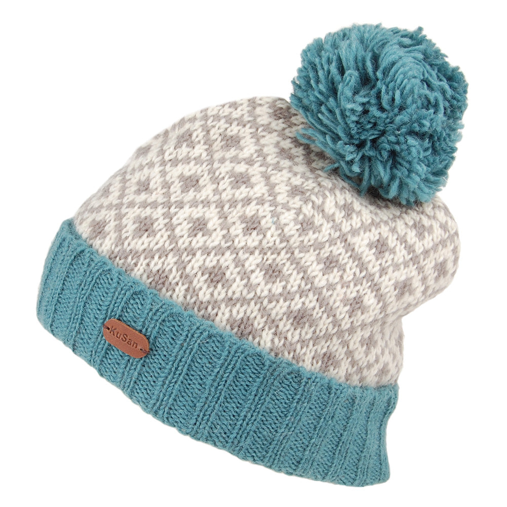 Bonnet à Pompon Fleur de Lys aqua KUSAN