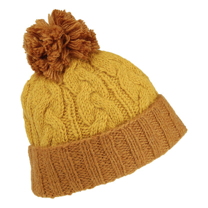 Bonnet à Pompon et Torsades Bicolore Turn Up moutarde KUSAN