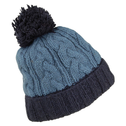 Bonnet à Pompon et Torsades Bicolore Turn Up bleu-bleu marine KUSAN