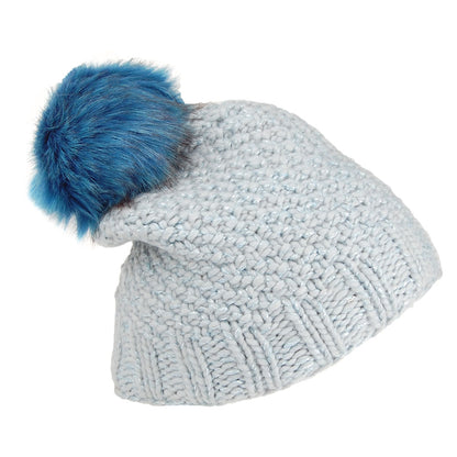 Bonnet à Pompon en Laine Point de Riz bleu KUSAN