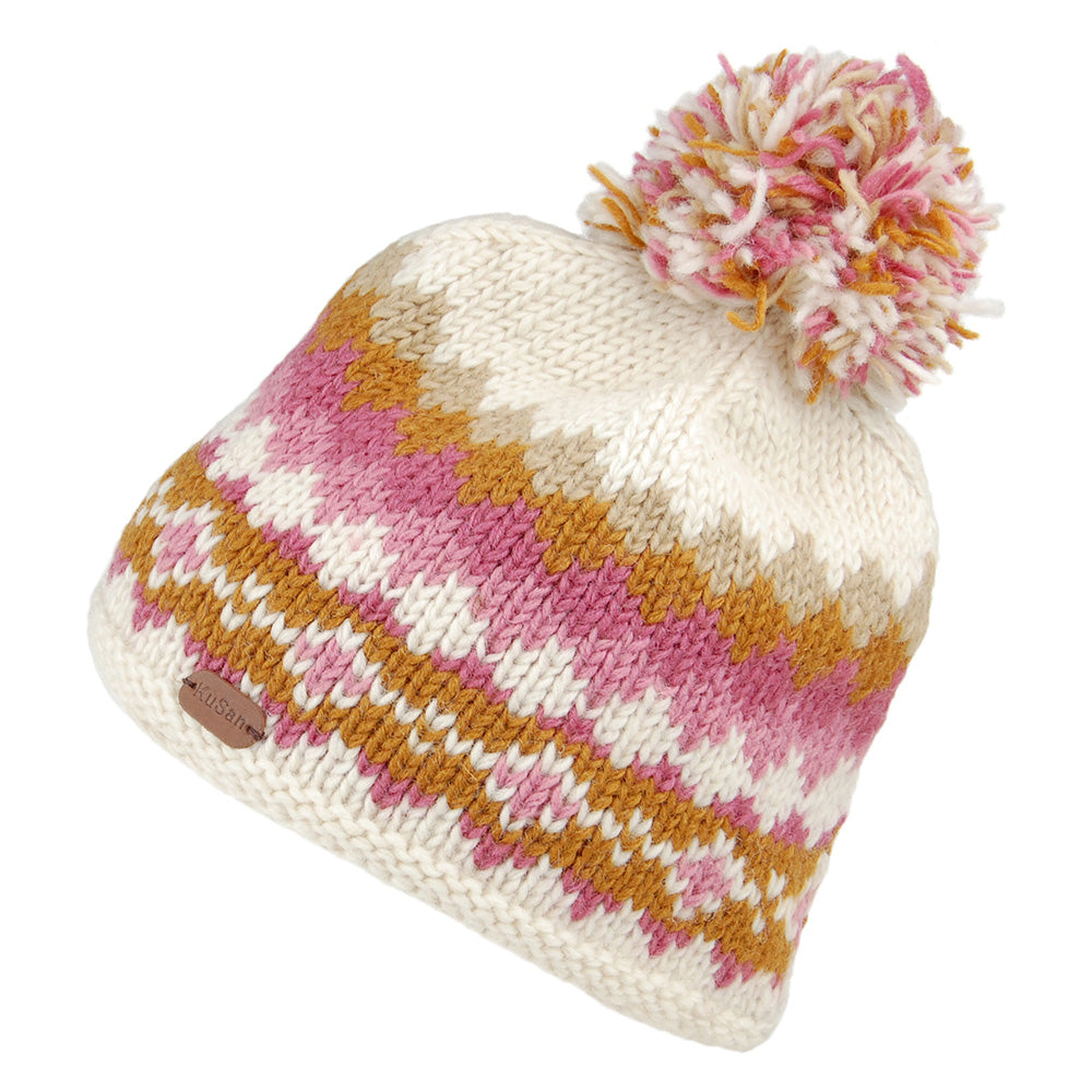 Bonnet à Pompon Court caramel-crème KUSAN
