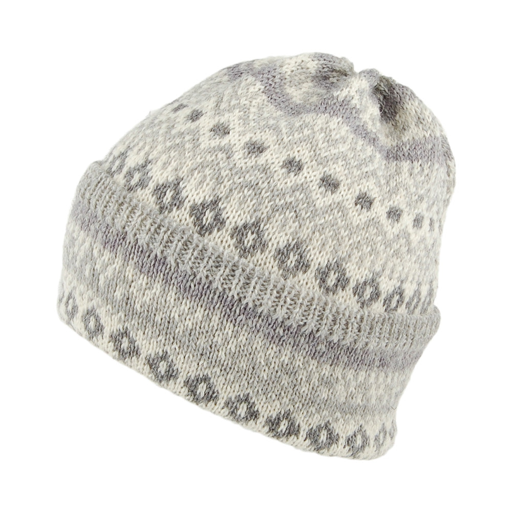 Bonnet en Laine à Revers Fair Isle gris clair HIGHLAND 2000