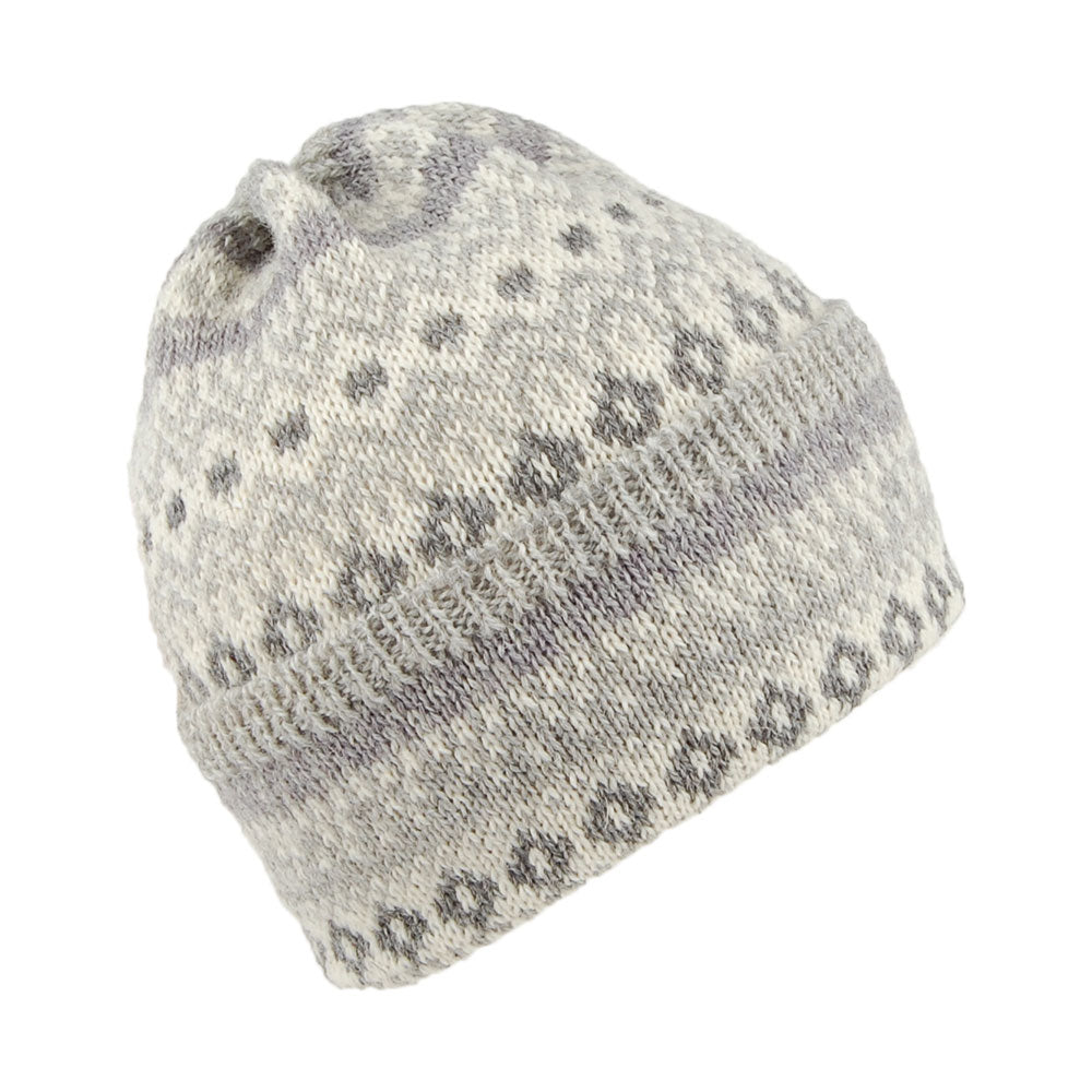 Bonnet en Laine à Revers Fair Isle gris clair HIGHLAND 2000