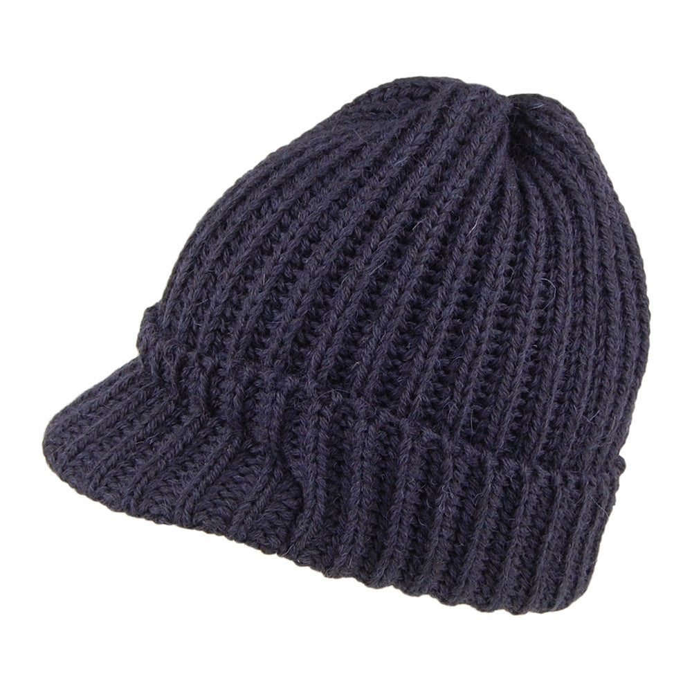 Bonnet à Visière Courte en Laine Anglaise bleu marine HIGHLAND 2000