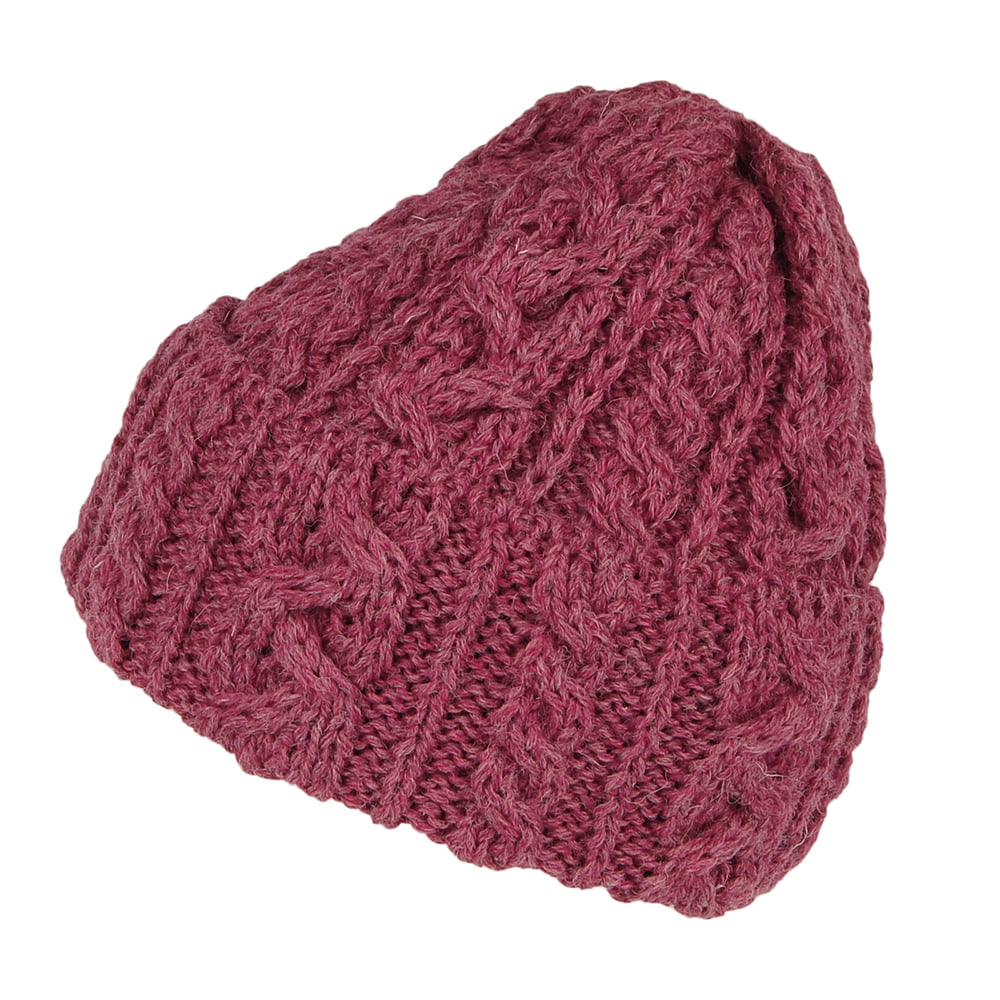 Bonnet en Laine Anglaise à Torsades et Revers mélange de bordeaux HIGHLAND 2000
