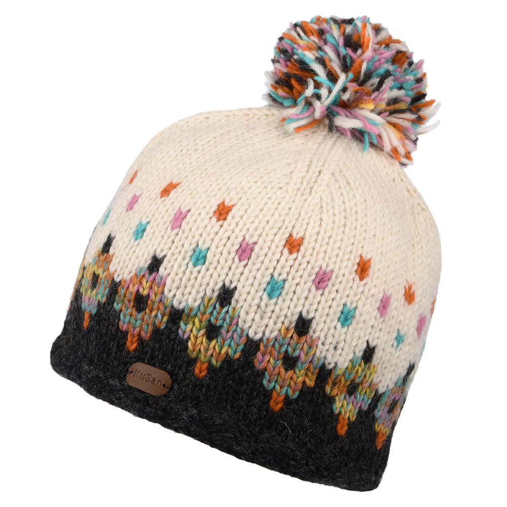 Bonnet à Pompon Fair Isle Snowy crème-anthracite KUSAN