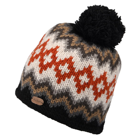 Bonnet à Pompon Fair Isle Diamond panaché de gris KUSAN