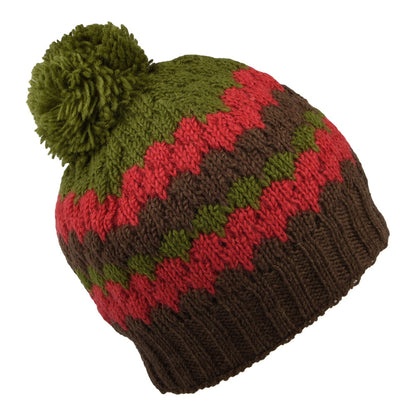 Bonnet à Pompon à Rayures marron-vert KUSAN