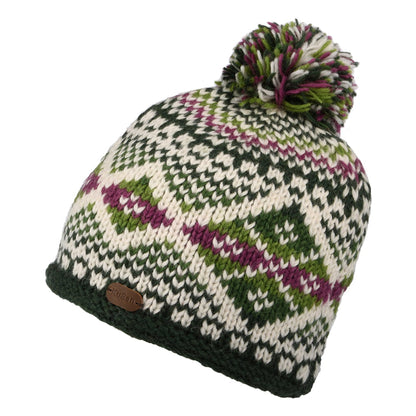 Bonnet à Pompon Fair Isle Larges Losanges olive et mix de couleurs KUSAN