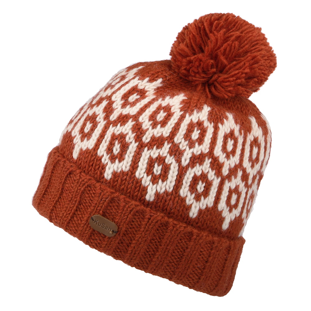 Bonnet à Pompon à Motifs Turn Up rouille KUSAN