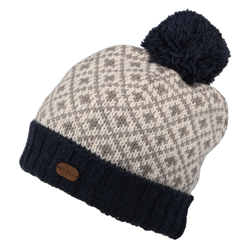 Bonnet à Pompon Fleur de Lys bleu marine KUSAN