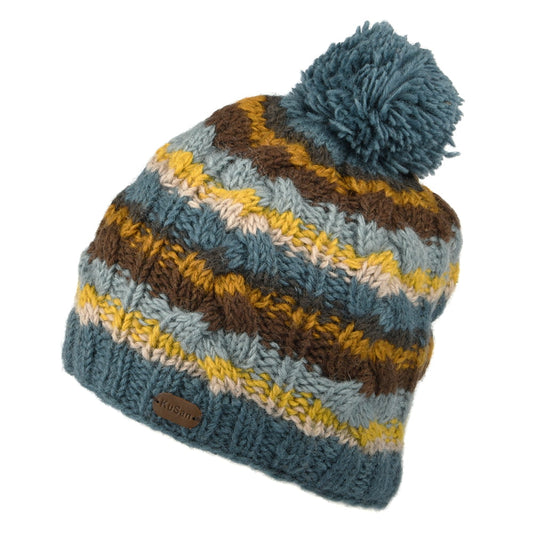 Bonnet à Pompon à Rayures à Torsades bleu-multi KUSAN