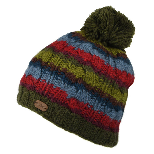 Bonnet à Pompon à Rayures à Torsades forêt KUSAN